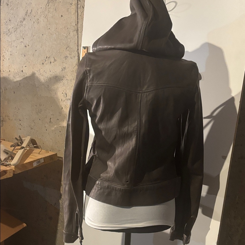 Mike & Chris Brown Leather Jacket with Hood - Picture 11 of 12
